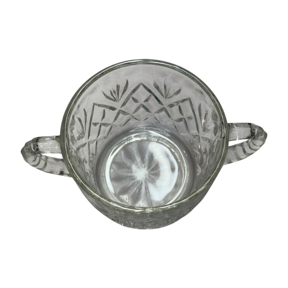 Vintage Anchor Hocking Pressed Clear Glass Pineapple Sugar Bowl Double Handle - Picture 2 of 5